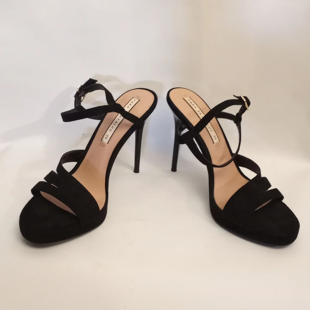 ZARA Black Suede Platform Sandal w/Stiletto Heel - Picture 7 of 8